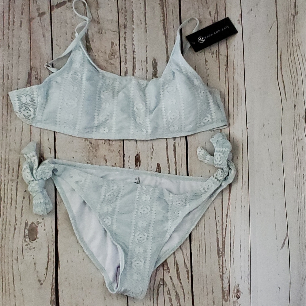 Kara and Kate antique look lace bikini pale blue Large